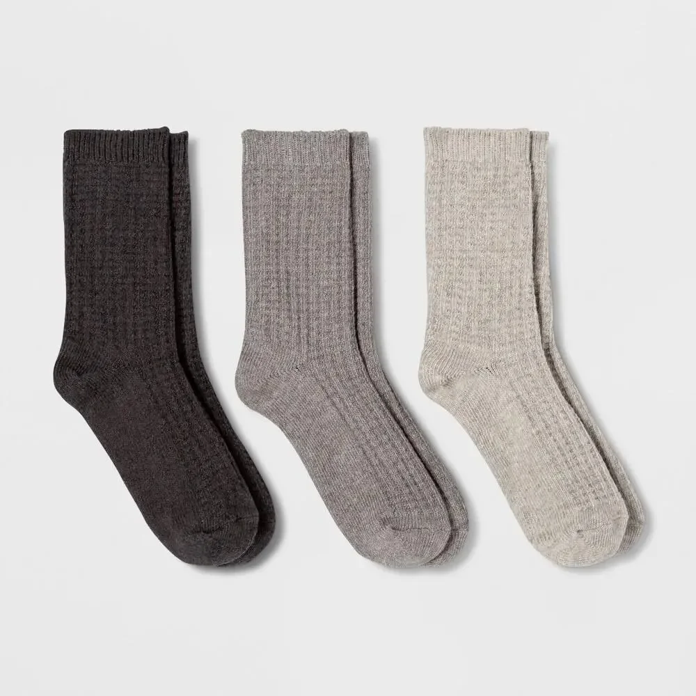Women's Waffle 3pk Crew Socks - Universal Thread™ Black/Heather Gray/Gray 4-10